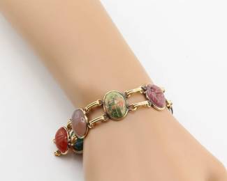 Vintage Ronci 12K GF Scarab Bracelet 7 Stones