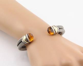 D Yurman Silver Double Cable Cuff Citrine Bracelet
