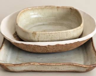 Cream pottery baking dish items. These are sold separately. 