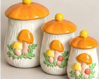 Vintage mushroom kitchen canisters.  Sold as a set only.