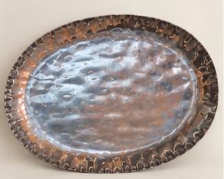 Large oval hammered metal platter