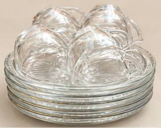 Clear glass plates with matching cups