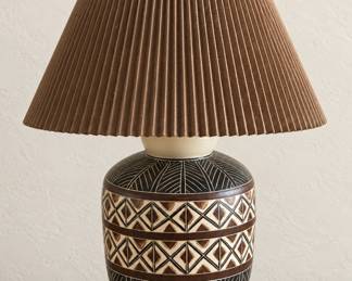 Geometric ceramic table lamp with pleated shade