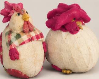 Pair of plush holiday chickens.