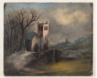 Vintage church landscape painting