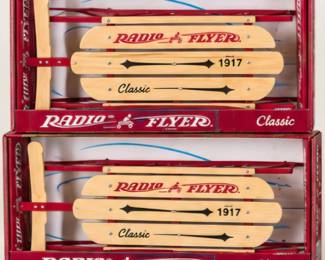 Boxed Radio Flyer wooden sleds