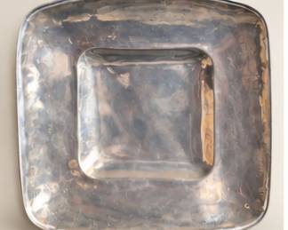 Large square hammered metal platter