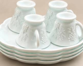 White milk-glass cups and saucers