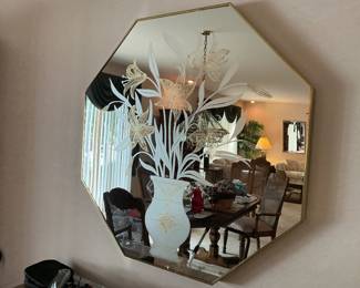 MCM octagon mirror with floral…1980 s