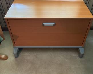 Office file cabinet…reuse as seat inside front door and store shoes. Or remove file parts and store sweatshirts and jeans inside closet