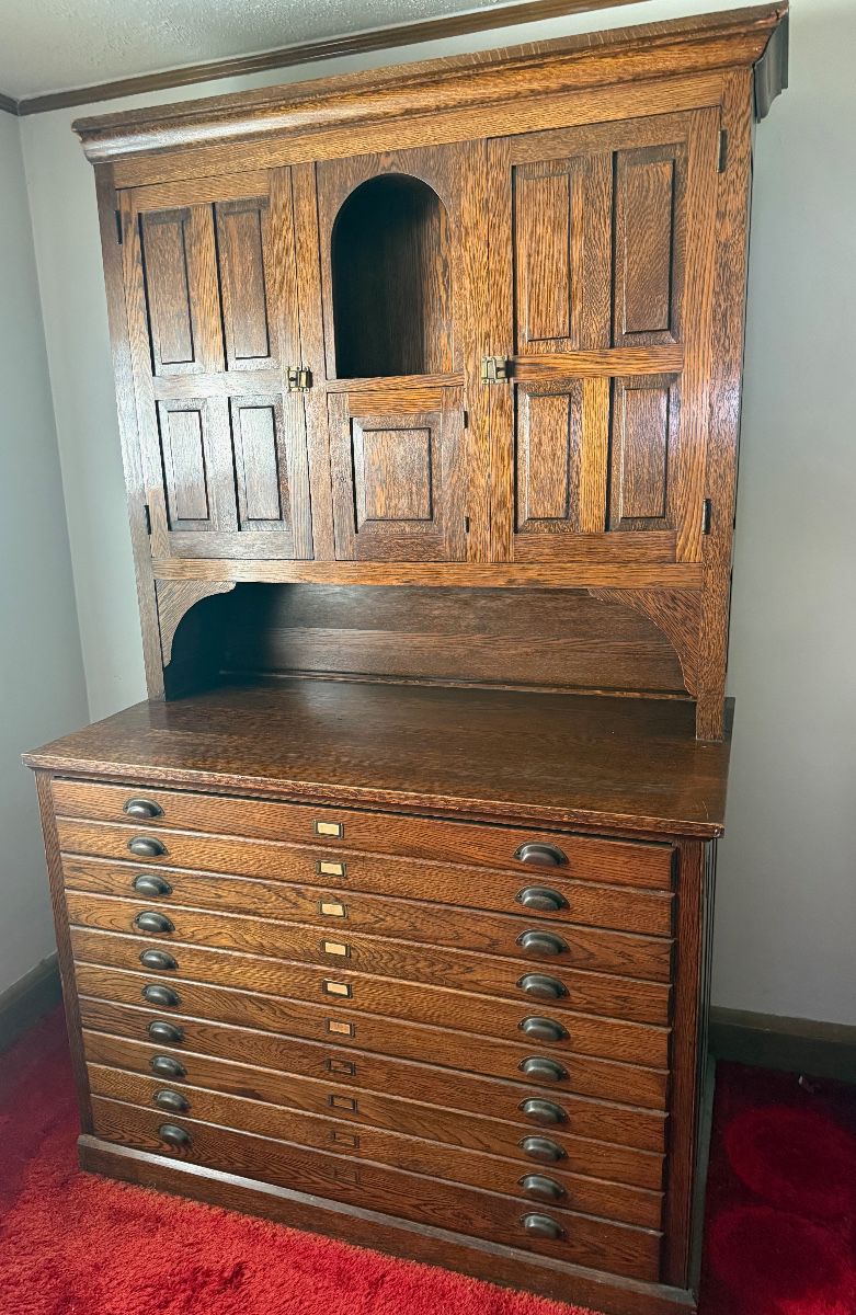 Antique Two-Piece Oak Draw Cabinet 