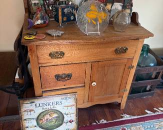 Antique Oak Wash Stand Cabinet