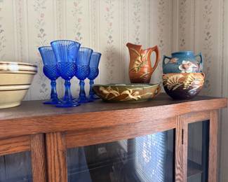 Roseville Pottery, Avon Cobalt Blue Goblets