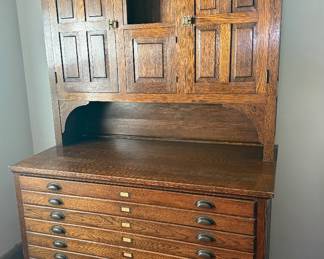 Antique Two-Piece Oak Draw Cabinet