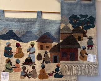Woven wall hangings by African women