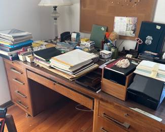Vintage office desk and office supplies 
