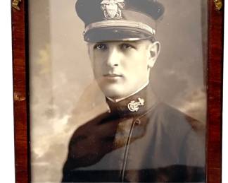 Antique WWI US Naval Academy Midshipman Portrait Patriotic Eagle Wood Frame