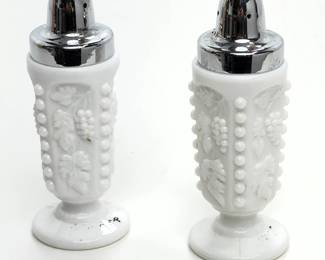 Westmoreland Milk Glass Paneled Grape Salt and Pepper Shakers Vintage Pair