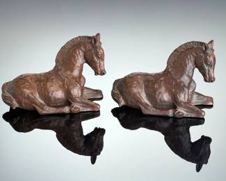 Red Mill Mfg Handcrafted Horse Figurines - Vintage Set of 2 Lying Colts