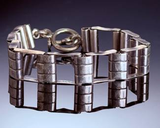 Vintage Modernist 925 Sterling Silver Ladder Link Toggle Bracelet 49.6g 9"