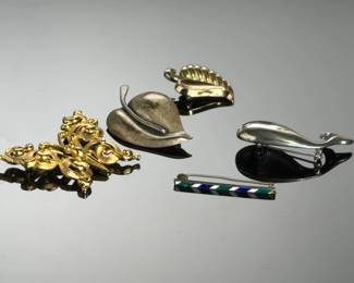 Vintage Sterling Silver & Designer Brooch Lot - Trifari, Orb, Gerry's, Lambourne