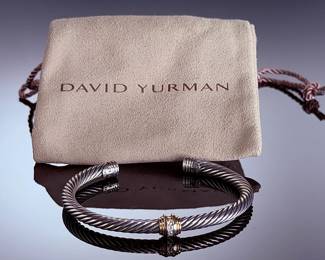 David Yurman 18K Gold Diamond Sterling Silver 5mm Cable Classics Cuff Bracelet