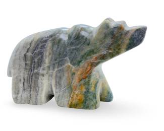 Monumental Alan Lewis Zuni Bear Sculpture Carved Stone Turquoise Eyes