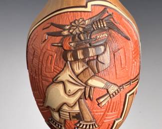 Hopi-Tewa Pottery Carved Ogre Kachina Jar by Marty & Elvira Naha Nampeyo Lineage