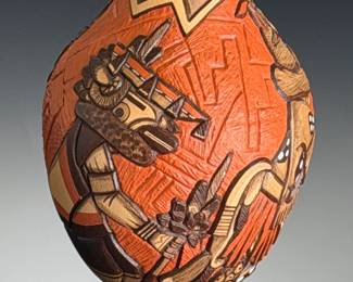 Hopi-Tewa Carved Pottery Jar by Marty & Elvira Naha, Nampeyo Lineage