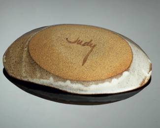 Judy Mohr Studio Art Pottery Petroglyph Dish Southwest Bighorn Sheep Signed