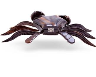 Vintage Mid-Century Hand-Carved Kamagong Ebony Wood Crab Box Dish