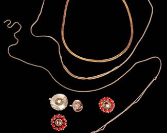 33g Sterling Silver Scrap & Repair Jewelry Lot, Coral Accents, Chains
