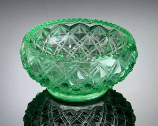 Antique Indiana Glass Uranium Green Vaseline Bowl - Diamond Point Pattern