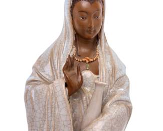 Vintage 18" Chinese Crackle Glaze Ceramic Guanyin Bodhisattva Statue