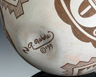 Zuni Pueblo Pottery Randy Nahohai Heartline Deer Pot Jar - Signed 1999