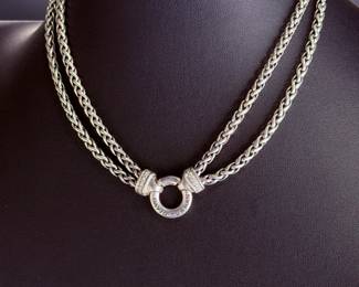 David Yurman Sterling Silver Diamond Double Strand Wheat Chain Necklace 16"
