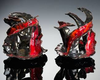 Pair of Mid-Century Modern Volcanic Lava Studio Art Pottery Candle Holders