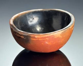 Signed Native American Style Polished Blackware & Red Slip Pottery Bowl, R 05