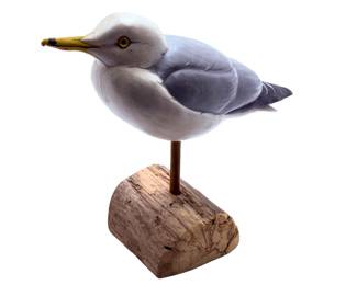 Bob Guge Signed Hand-Carved Tupelo Wood Ring-Billed Gull Bird Sculpture 2005
