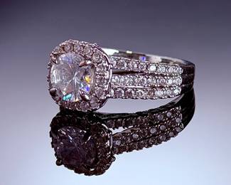 Sterling Silver CZ Halo Statement Ring Size 11 Triple Band S925 Pave