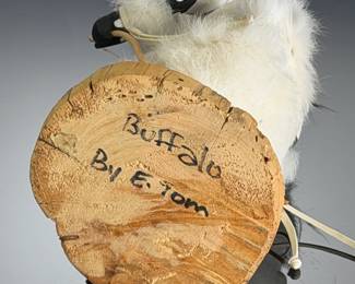 Navajo Buffalo Kachina Doll Signed E. Tom Native American Hand-Carved Art