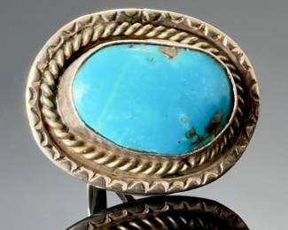 Vintage Navajo Sleeping Beauty Turquoise Sterling Silver Statement Ring Size 6