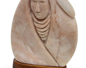 Adeline Chaddlesone Carved Alabaster Sculpture Native American Kiowa Bust 1996