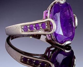 DK Sterling Silver Amethyst Statement Cocktail Ring Size 7.5