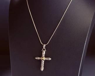 Flli Menegatti Sterling Silver & 18k Gold Twisted Cable Cross Necklace