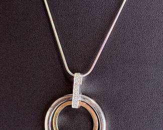 Alwand Vahan 14k Gold Sterling Silver Diamond Concentric Circle Necklace