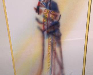 Jerry Lindahl Original Pastel Painting - Native American Woman, Framed 29x19