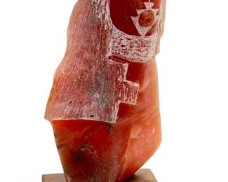 Navajo Roy M Walters Jr Carved Orange Alabaster Stone Sculpture 2004 Signed