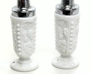 Westmoreland Milk Glass Paneled Grape Salt and Pepper Shakers Vintage Pair