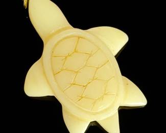 Vintage Hand Carved Sea Turtle Pendant Bone or Resin Charm 1.45"